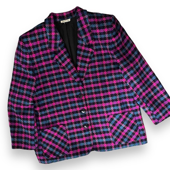 Vintage Retro Plaid Button Down Blazer - Picture 2 of 7